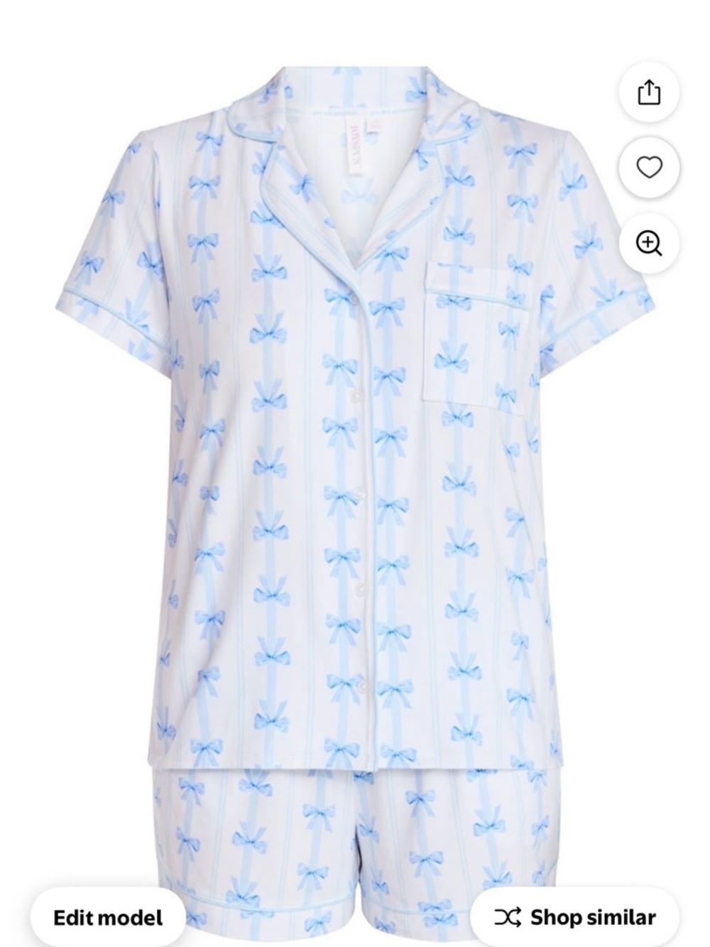 Light Blue Bow-Print Short Pajama Set - Women's Two-Piece Sleepwear